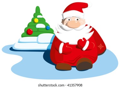santa claus and christmas tree isolated on white baskground