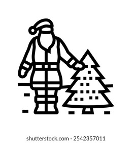 santa claus christmas tree line icon vector. santa claus christmas tree sign. isolated contour symbol black illustration