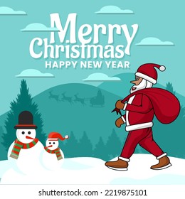 santa claus with christmas tree and mountain, christmas doll. Merry Christmas