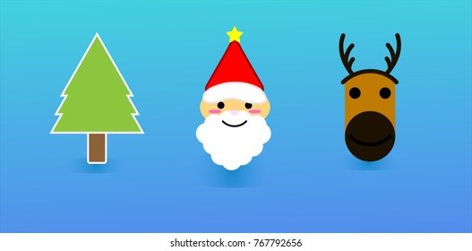 Santa Claus, christmas tree and  raindeer set