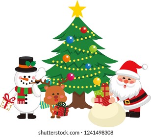 Santa Claus and Christmas Tree Set 1. Santa Claus giving a gift from a bag.Vector illustration.