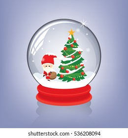 Santa Claus and Christmas tree in snow globe