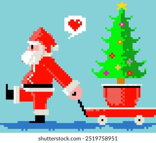 Santa Claus with Christmas tree, symbol, Christmas festival, vector illustration, Christmas wallpaper, cross stitch pattern, high quality resolution, decoration for Christmas decoration.
