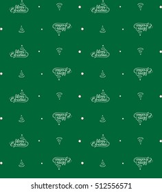 Santa Claus, a Christmas tree and text Merry Christmas. On a green background