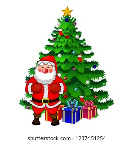Santa Claus & Christmas tree. Vector illustration.