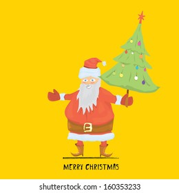 Santa claus with christmas tree . Vector illustration for christmas card.