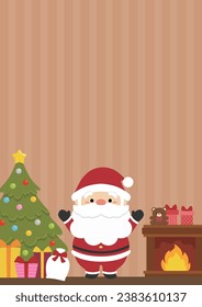 Papá Noel y el árbol de Navidad. Ilustración vectorial de Santa Claus con cajas de regalo.