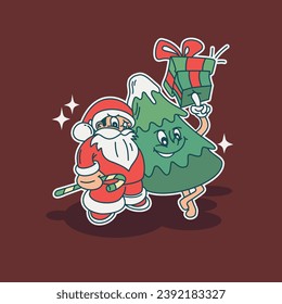 Santa claus and christmas tree vector character, Perfect for adding festive charm to your holiday-themed designs or products.