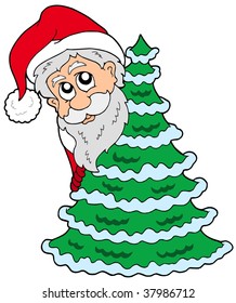 Santa Claus and Christmas tree - vector illustration.