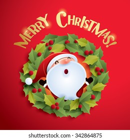 Santa Claus and Christmas wreath