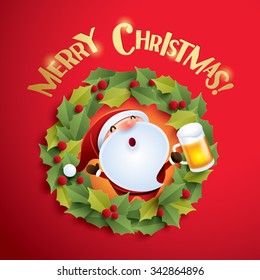 Santa Claus and Christmas wreath