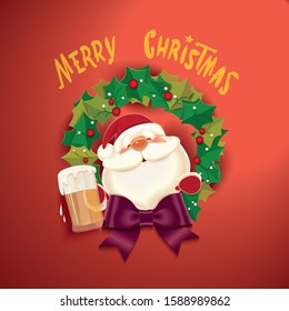 Santa Claus and Christmas wreath, Merry Christmas celebrate concept