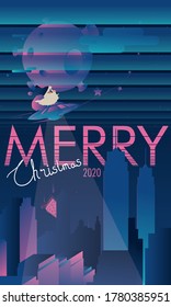 Santa Claus in Chritmas give gift with UFO to moon