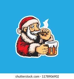 santa claus with cigarette and beer vector illustration