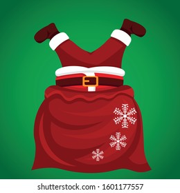 Santa Claus climbed upside down into the bag for gifts