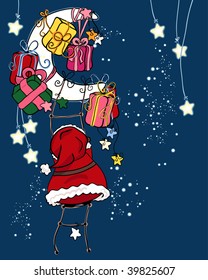 santa claus climbing to the moon