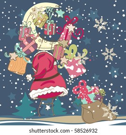 santa claus trepando a la luna