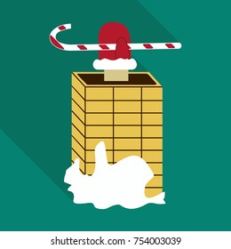 Santa Claus climbs down the chimney. Funny colorful cartoon vector illustration