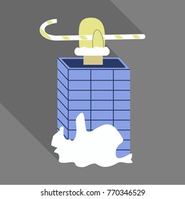 Santa Claus climbs down the chimney. Funny colorful cartoon vector illustration