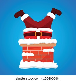 Santa Claus climbs into a brick chimney