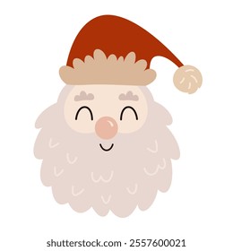 Santa Claus clipart. Santa face clipart. Cute Christmas character. Hand draw vector illustration in flat style