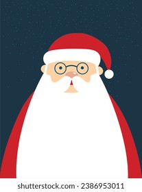 Papá Noel cierra el retrato. Carácter vectorial de estilo de caricatura