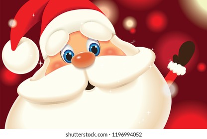Santa Claus close-up cartoon isolated on a red sparkle background,vector illustration for Christmas greeting