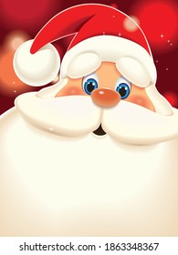 Santa Claus close-up cartoon isolated on a red sparkle background,vector illustration for Christmas greeting