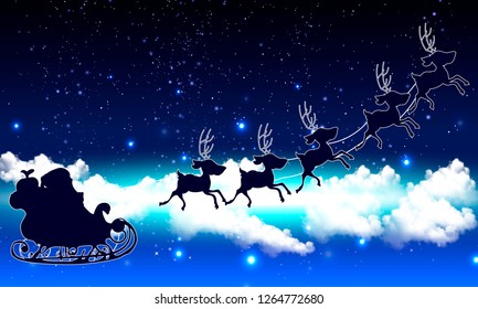 Santa Claus in the cloudy sky