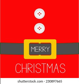 Santa Claus Coat with fur, buttons and golden belt. Merry Christmas background card Flat design Vector illustration