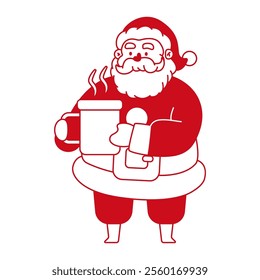 Santa Claus with coffee mug vector red icon isolated on a white background.