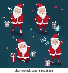 Santa Claus collection of Christmas. Characters cute flat. Funny cartoon character with different emotions. Santa Claus ready new year.
