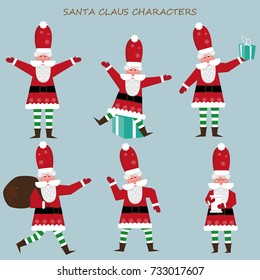 Santa Claus collection of Christmas. Funny cartoon character with different emotions. Santa Claus ready new year.