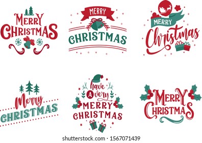 Santa Claus Collection Christmas Set Illustration. Merry Christmas logo