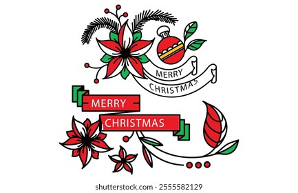 Santa Claus Collection Christmas Set Illustration. Merry Christmas logo