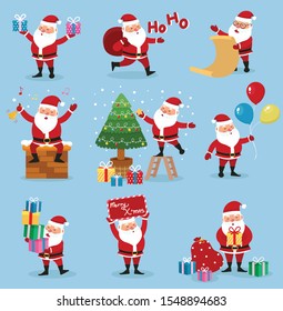 Santa Claus collection of Christmas. Vector cartoon character 