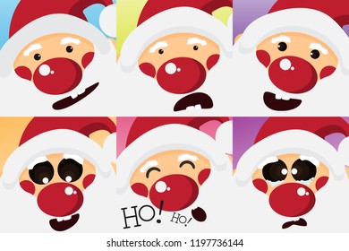 Santa Claus collection different emotions set,Character and Merry Christmas concept,design for Card and Poster,Vector illustration.