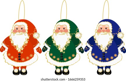 Santa Claus. A collection of three pieces. Symbol of the New Year and Christmas. Decoration for the Christmas tree. Can be used for any design.