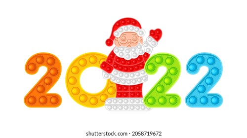 Santa Claus and colored numbers 2022. New Year, anti-stress toy. Vector illustration on white background.