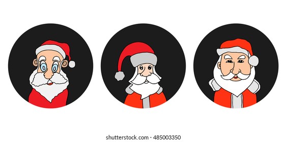 Santa Claus colorful round icons set. Old man with White Beard in Santa Cap. Digital background vector illustration.