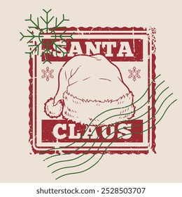 Santa Claus colorful vintage flyer with Father Frost hat on postage stamp pasted on envelope for children letter vector illustration