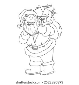 Santa Claus coloring page. Christmas outline vector illustration. 