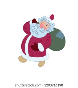 Santa Claus comes with a bag of gifts. Illustration for greeting card. Merry Christmas! Vector illustration