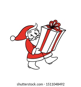 Santa Claus comes with gift Christmas and new year. Vector sketch illustration isolated for greeting cards.