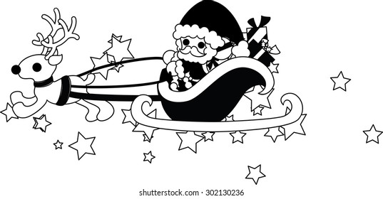Santa Claus comes with a reindeer riding in a sled.