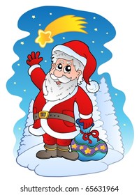 Santa Claus con cometa - ilustración vectorial.