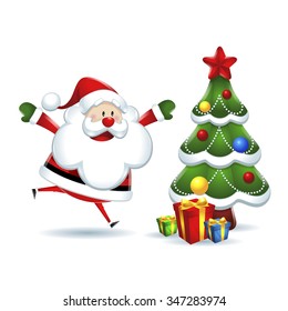 Santa Claus is coming to the Christmas tree in white background
