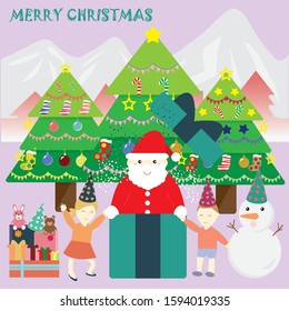 Santa Claus coming out of box to celebrate Christmas season with children vector