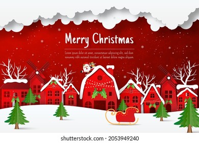 Santa Claus coming the village to give a present in Christmas day