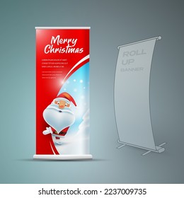 Santa Claus congratulates Roll up banner Christmas theme red color vector